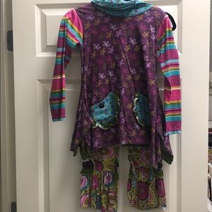 Jelly the Pug tunic & flare pants girls sz 10